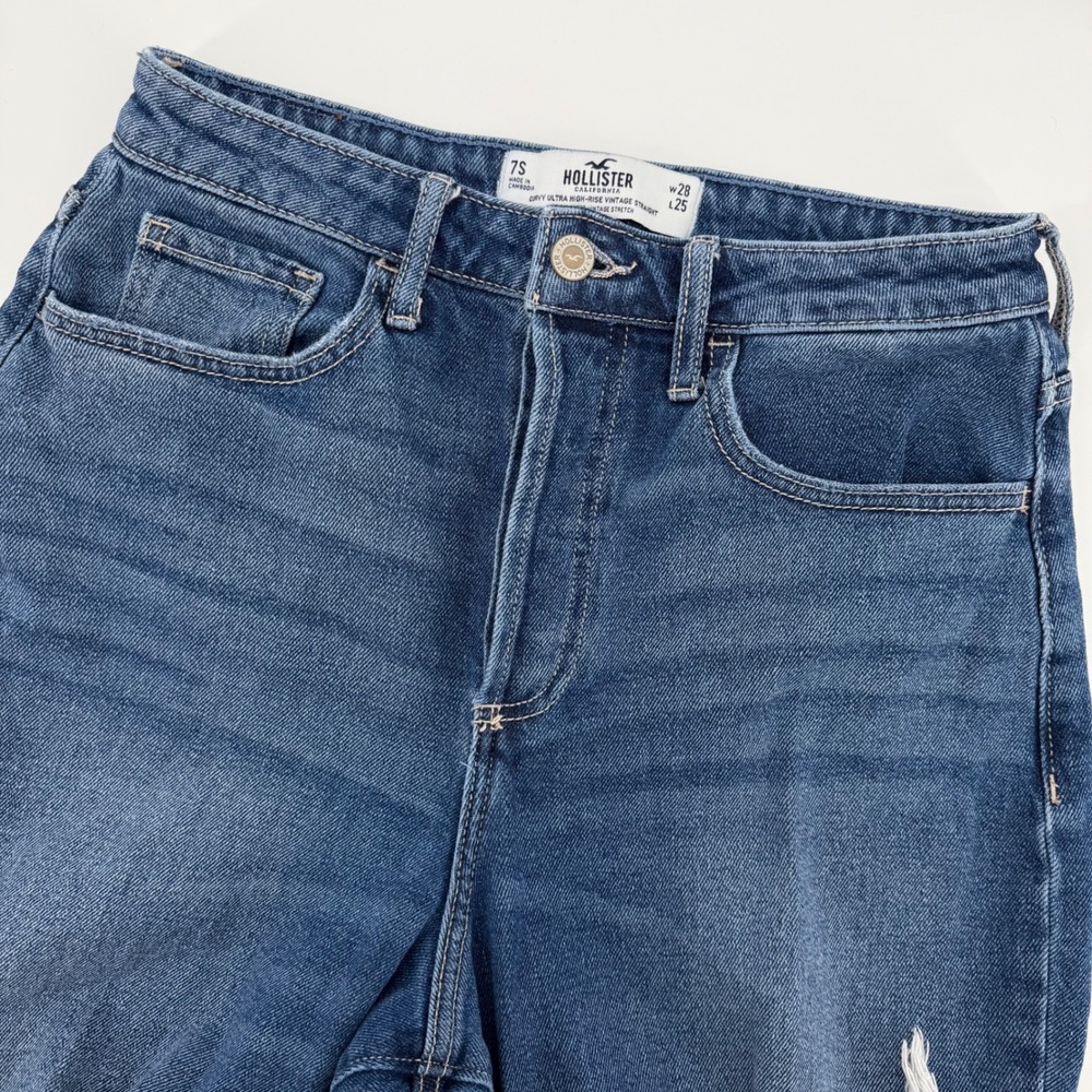 Hollister California Women Jean 28x25 7S Ultra High Rise Vintage Straight Ripped